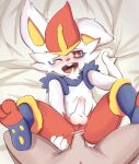  acomfyblanket anal anal_penetration anthro cinderace duo erection grabbing_sheets hi_res interspecies male nintendo open_mouth pawpads paws penetration pok&eacute;mon pok&eacute;mon_(species) red_eyes video_games 