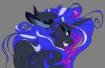  2022 blue_eyes blue_hair digital_media_(artwork) dimidiummorsumbra equid equine eyebrows eyelashes hair horn mammal smile teeth tongue unicorn 