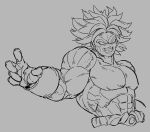  1boy abs absurdres bacelet bamman broly_(dragon_ball_z) clenched_teeth dragon_ball dragon_ball_z evil_grin evil_smile grey_background grin highres lineart male_focus muscular muscular_male no_pupils simple_background sketch smile solo spiked_hair teeth topless_male 