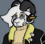  anthro black_clothing bovid caprine clothing eyewear fangs glasses innocent_smile korominas kyooto male male/male mammal sfw solo turtleneck yellow_eyes 