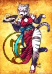  anthro asian_clothing chinese_clothing chinese_dress clothing dress east_asian_clothing felid female hi_res high_heels mammal pantherine ryusei_r solo text tiger tongue tongue_out white_body 
