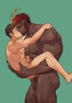  2boys abs anal baimeme bandaid bandaid_on_nose bara beard black_hair blush carrying carrying_person closed_eyes dark-skinned_male dark_skin erection eyebrow_cut facial_hair flaming_eye hephaestus_(housamo) highres interracial kiss large_pectorals male_focus male_pubic_hair master_3_(housamo) mature_male multiple_boys muscular muscular_male naked_shirt nipples nude pectorals penis pubic_hair red_hair scar scar_on_chest sex shirt short_hair sideburns tokyo_afterschool_summoners undercut white_shirt yaoi 