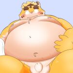  1:1 2022 anthro balls belly blush cute_fangs felid flaccid genitals hi_res humanoid_genitalia humanoid_hands humanoid_penis kemono male mammal moobs nipples overweight overweight_male pantherine penis puss3250 small_penis solo tiger 