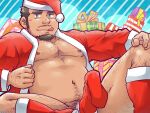  1boy :q anus bara bare_pectorals beard belly box bulge chest_hair christmas come_hither dark-skinned_male dark_skin erection erection_under_clothes facial_hair feet_out_of_frame gift gift_box goatee hat hat_on_penis kneehighs large_pectorals leg_hair long_sideburns looking_at_viewer male_focus male_pubic_hair mature_male muscular muscular_male navel navel_hair nipples no_male_underwear original pectorals plump pubic_hair santa_costume santa_hat seductive_smile short_hair sideburns smile solo spread_anus stomach suv thick_thighs thighs tongue tongue_out undressing 