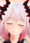  1girl bangs blush close-up closed_eyes dc24v double_bun eyebrows_visible_through_hair face honey_strap horns incoming_kiss long_hair multicolored_hair pink_hair silver_hair solo streaked_hair suou_patra virtual_youtuber 