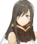  1girl bangs blue_eyes brown_hair closed_mouth hair_between_eyes long_hair looking_at_viewer portrait rourou_ill shiny shiny_hair simple_background sketch sleeveless smile solo straight_hair tales_of_(series) tales_of_the_abyss tear_grants white_background 