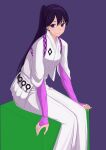  1girl absurdres bridal_gauntlets cube highres iwahanabi kekkaishi purple_background purple_eyes purple_hair yukimura_tokine 