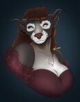  absurd_res anthro blind blizzard_entertainment canid canine clothed clothing conditional_dnp curvy_figure digital_drawing_(artwork) digital_media_(artwork) ear_piercing esealia eyeshadow female formal_wear fur hair hi_res makeup mammal piercing portrait shaded signature simple_background smile solo video_games voluptuous warcraft were werecanid worgen 