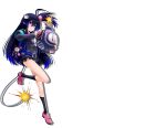  1girl armband black_hair black_legwear blue_eyes blue_hair bomb bombergirl eyebrows_visible_through_hair fingerless_gloves full_body gloves gradient_hair hair_bobbles hair_ornament holding holding_bomb kneehighs kuro_(bombergirl) long_hair looking_at_viewer multicolored_hair official_art pink_footwear pink_gloves side_ponytail solo transparent_background 