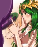  big_breasts breasts censored deity eggplant eggplant_wizard female food fruit genitals green_eyes green_hair hair hand_on_face humanoid jewelry kid_icarus long_hair male male/female monster necklace nintendo nipples not_furry palutena penis plant purple_body purple_skin ticktick vein veiny_penis video_games 