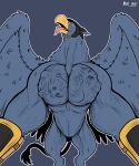  absurd_res after_vore armor avian duo feral feral_pred gryphon gryphon_pred headgear helmet hi_res jagg_(thatgryphonguy) looking_down low-angle_view male mythological_avian mythology pec_vore pecs quadruped simple_background thatgryphonguy tongue tongue_out unwilling_prey vore wings worm&#039;s-eye_view 