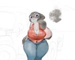  anthro big_breasts bluedrg19 bottomwear breasts car cleavage clothed clothing curvy_figure denim denim_clothing disney female fingers fur grey_body grey_fur hi_res huge_breasts jeans judy_hopps lagomorph leporid long_ears looking_at_viewer mammal pants portrait purple_eyes rabbit shirt solo standing thick_thighs three-quarter_portrait topwear vehicle voluptuous wide_hips zootopia 