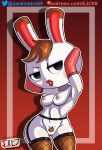  absurd_res animal_crossing anthro black_eyes breasts brown_hair clothing digital_media_(artwork) female fishnet fur gloves hair handwear hi_res jackintaro lagomorph legwear leporid lipstick looking_at_viewer makeup mammal nintendo nipples open_mouth rabbit simple_background solo stockings tiffany_(animal_crossing) video_games white_body white_fur 