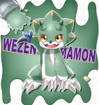  accessory anthro bandai_namco bodypaint claws digimon digimon_(species) digimon_ghost_game furgonomics gammamon green_body hi_res horn liliana86973943 male paint paint_bucket solo tail_accessory tailband wezengammamon 