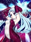  1girl absurdres bangs belt blue_hair bodysuit breasts cowboy_shot detached_sleeves dithered_background eyebrows gloves highres ice jch2908 kula_diamond long_hair looking_at_viewer medium_breasts purple_eyes the_king_of_fighters zipper 