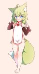  1girl ahoge animal_ear_fluff animal_ears barefoot black_sleeves blue_eyes china_dress chinese_clothes detached_sleeves done_(donezumi) dress eyebrows eyebrows_visible_through_hair feet fox_ears fox_girl fox_shadow_puppet fox_tail green_hair highres legs original panties pink_background shadow_puppet short_dress short_hair side-tie_panties simple_background smile solo tail thighs toes underwear white_dress white_panties 