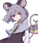  1girl absurdres animal animal_ears basket black_dress blush_stickers capelet closed_mouth dress grey_capelet grey_hair highres jewelry kame_(kamepan44231) long_sleeves mouse mouse_ears mouse_tail nazrin one-hour_drawing_challenge pendant red_eyes short_hair simple_background solo tail touhou upper_body white_background 