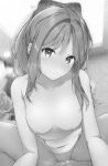  1boy 1girl bang_dream! bangs blurry blurry_background blush breasts collarbone commission completely_nude cowgirl_position cum cum_in_pussy dermar eyebrows_visible_through_hair greyscale hair_ribbon happy_sex head_tilt hetero highres imai_lisa indoors long_hair looking_at_viewer love_hotel medium_breasts monochrome nipples nude pov ribbon sex shiny shiny_hair shiny_skin sidelocks sitting sitting_on_person skeb_commission smile stomach straddling 