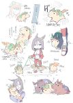  2girls absurdres air_groove_(umamusume) animal_ears animalization eating grass highres horse horse_ears horse_tail hug jacket leash mirror multiple_girls pants pony running seed shoes silence_suzuka_(umamusume) sneakers sound_effects special_week_(umamusume) tail takatsuki_nato tokai_teio_(umamusume) track_jacket track_pants umamusume 