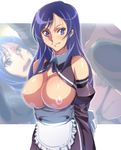  1girl bb blush breasts dream_c_club ichijiku large_breasts looking_at_viewer purple_eyes purple_hair reika_(dream_c_club) smile waitress 