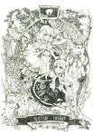  2girls :o absurdres animal branch bunny child cirno daiyousei deer dress english_text engrish_text fairy_wings fang floral_print flower flying full_body highres ice ice_wings leaf monochrome multiple_girls mushroom ponytail puffy_short_sleeves puffy_sleeves ranguage short_hair short_sleeves smile squirrel touhou tree_stump wings 