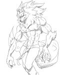  2017 anthro belt bottomwear canid canine canis capcom claws clothed clothing darkstalkers fangs front_view hairy_arms jon_talbain looking_away male mammal mane pants reagan700 solo video_games wolf 