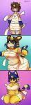  2021 absurd_res animal_crossing ankha_(animal_crossing) anthro blue_hair bodily_fluids breast_growth breasts brown_hair cervid domestic_cat felid feline felis female flying_sweatdrops gender_transformation growth hair hi_res horn la-frugele male mammal mtf_transformation nintendo overweight overweight_female simple_background solo species_transformation surprise sweat sweatdrop transformation video_games weight_gain 