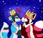  &lt;3 absurd_res ailurid anthro arulouprouge blush blush_lines boop collar collar_tag crown duo fluffydave hand_holding hi_res jaster_blade kissing male male/male mammal red_panda romantic romantic_couple sky snow star starry_sky 