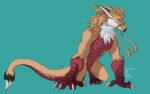  2022 ambiguous_gender claws digital_media_(artwork) dragon feral fur furred_dragon green_background horn orange_body orange_fur ravoilie simple_background solo 