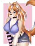  anthro artist_awrpie belly blush breasts butt canid canine clothing female fox fur genitals ginger hair hi_res invalid_tag mammal midriff nipples ponytail pussy red sfw solo tail 