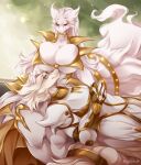 anthro anthro_on_anthro big_breasts breasts bunnywhiskerz cleavage clothed clothing duo female fur head_on_lap hi_res huge_breasts jewelry legendary_pok&eacute;mon male male/female nintendo on_lap pok&eacute;mon pok&eacute;mon_(species) reshiram video_games white_body white_fur 