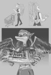  absurd_res anthro choker comic dinosaur fang_(gvh) feathered_dinosaur feathered_wings feathers female goodbye_volcano_high hi_res jewelry monochrome necklace pterodactylus pterosaur reptile scalie shopping_cart snoot_game_(fan_game) snout solo tattered_clothing unknown_artist wings wonder_bread 