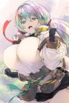  1girl belt breasts cupitan_(granblue_fantasy) gradient_hair granblue_fantasy green_eyes green_hair hair_between_eyes hair_ornament highres large_breasts multicolored_hair naruse_hirofumi open_mouth panties pink_hair pouch rainbow_hair ribbed_sweater skirt solo sweater underwear white_hair 