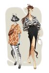  2022 absurd_res animal_print anthro brown_eyes cloven_hooves duo equid equine eyebrows eyelashes female fur giraffe giraffid hair handbag hi_res holivi hooves long_hair looking_at_viewer mammal open_mouth short_hair striped_body striped_fur stripes water_bottle zebra 