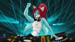  absurd_res anthro blue_body blue_fur breasts canid canine canis clothed clothing digital_media_(artwork) disc_jockey domestic_dog female fox fur headphones hi_res husky light looking_at_viewer lucareelo mammal nordic_sled_dog open_mouth party solo spitz tongue 