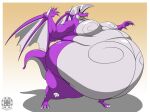  2020 anthro belly big_belly blade claws dino.d.dice dragon fangs kaiju knee_spikes leg_spikes looking_at_viewer male moobs obese obese_anthro obese_male open_mouth overweight overweight_anthro overweight_male purple_body purple_scales raised_tail scales scalie solo spikes spikes_(anatomy) spiral_(reagan700) tongue tongue_out wings yellow_eyes 