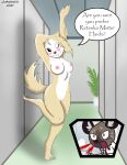  absurd_res aggressive_retsuko blood bodily_fluids breasts canid canine canis dancing domestic_dog duo female haida hi_res hyaenid inui_(aggressive_retsuko) juanonyx male male/female mammal nosebleed nude office plant sanrio screaming windows_(disambiguation) 