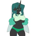  2022 animated anthro arthropod changeling clothed clothing crossed_arms dialogue duo english_text equid equine eyebrows female fingers friendship_is_magic front_view hasbro hi_res horn king_sombra_(mlp) mammal my_little_pony navel pom_poms queen_chrysalis_(mlp) simple_background text tolsticot unicorn white_background 