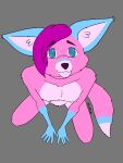  absurd_res anthro big_ears blue_body blue_eyes blue_fur canid canine fox fur girly hi_res kneeling_oral_position looking_at_viewer looking_up male mammal pink_body pink_fur pixelpurvy solo 