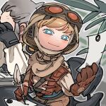  1boy 1girl apex_legends beige_scarf black_gloves blue_eyes bright_pupils brown_headwear caustic_(apex_legends) gloves hair_behind_ear ham_(hamhampy) head_tilt helmet holding holding_paper holding_pen leaf looking_to_the_side outlands_explorer_wattson own_hands_together paper pen smile tanabata wattson_(apex_legends) white_pupils writing 