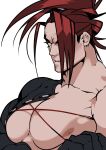  1boy bangs bara bare_pectorals brown_hair fate/grand_order fate_(series) hair_over_one_eye highres igote large_pectorals male_focus muscular muscular_male nipples pectorals portrait solo spiked_hair stomach tanaka_shinbei_(fate) 