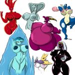  2018 alien anthro arms_in_front bandai_namco belly big_belly big_breasts black_body black_skin blue_body blue_skin breasts covering covering_crotch dark_queen_oriale digimon digimon_(species) dragon duck_dodgers eyes_closed female fur greninja group hair hands_behind_back hands_on_hips hi_res horn ludmilla_(bartok) marine multiple_images navel nintendo nipples nude ocarina_of_time one_leg_up open_mouth pink_body pok&eacute;mon pok&eacute;mon_(species) princess_ruto queen_tyr&#039;ahnee raised_leg red_body renamon reptile scales scalie shinysteel smile smirk snake spread_arms the_legend_of_zelda video_games zora 
