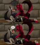  3d_(artwork) anthro blush breasts brick_wall butt canid canid_demon collar comic demon digital_media_(artwork) duo female female/female garry&#039;s_mod hellhound helluva_boss hi_res loona_(helluva_boss) mammal red_eyes source_filmmaker speech_bubble wall_(structure) 