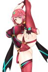  absurdres bangs black_gloves breasts earrings feichu_keju fingerless_gloves gloves highres jewelry large_breasts pyra_(xenoblade) red_eyes red_hair red_legwear red_shorts reward_available short_hair short_shorts shorts split standing standing_on_one_leg standing_split swept_bangs thighhighs tiara xenoblade_chronicles_(series) xenoblade_chronicles_2 
