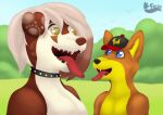  absurd_res anthro breasts canid canine canis domestic_dog duo female fox foxihfox fur hi_res male mammal open_mouth 