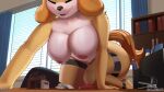  animal_crossing anthro breasts canid canine canis discordthege domestic_dog duo female hi_res isabelle_(animal_crossing) low-angle_view macro male male/female mammal micro nintendo nude office romantic video_games 