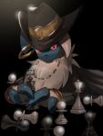  absol chess_piece claws closed_mouth commentary_request hat hatted_pokemon highres looking_at_viewer no_humans pink_eyes pokemon pokemon_(creature) pokemon_(game) pokemon_unite smile solo yukifuri_tsuyu 