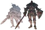  armor armored_boots boots helmet holding holding_shield holding_sword holding_weapon original otonari_koubou shield sketch standing sword tall weapon yoshinari_you 