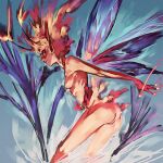  1girl ass breasts fairy fairy_wings flying looking_at_viewer no_bra no_humans no_panties no_pants nude original otonari_koubou red_eyes simple_background small_breasts solo wings yoshinari_you 