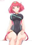  absurdres bangs black_swimsuit breasts chest_jewel competition_swimsuit covered_collarbone gem headpiece highres large_breasts one-piece_swimsuit pyra_(pro_swimmer)_(xenoblade) pyra_(xenoblade) red_eyes red_hair red_swimsuit ribbed_swimsuit ryochan96154 short_hair strapless strapless_swimsuit swept_bangs swimsuit tiara two-tone_swimsuit xenoblade_chronicles_(series) xenoblade_chronicles_2 